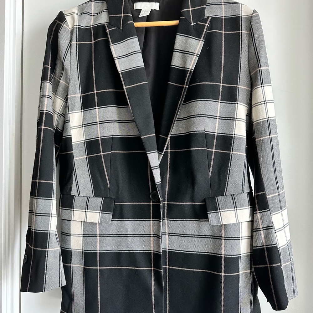 H&M Black and White Plaid Blazer US 10